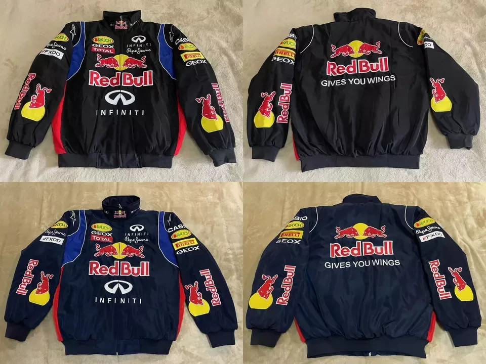 Chaqueta de carreras vintage F1 para adultos, acolchada de algodón bordado, chaqueta Red Bull