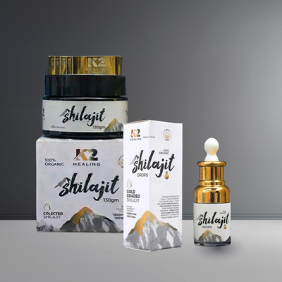 Pure Himalayan k2healing shilajit Resin 130Gm, 30ml drops in one  saving package