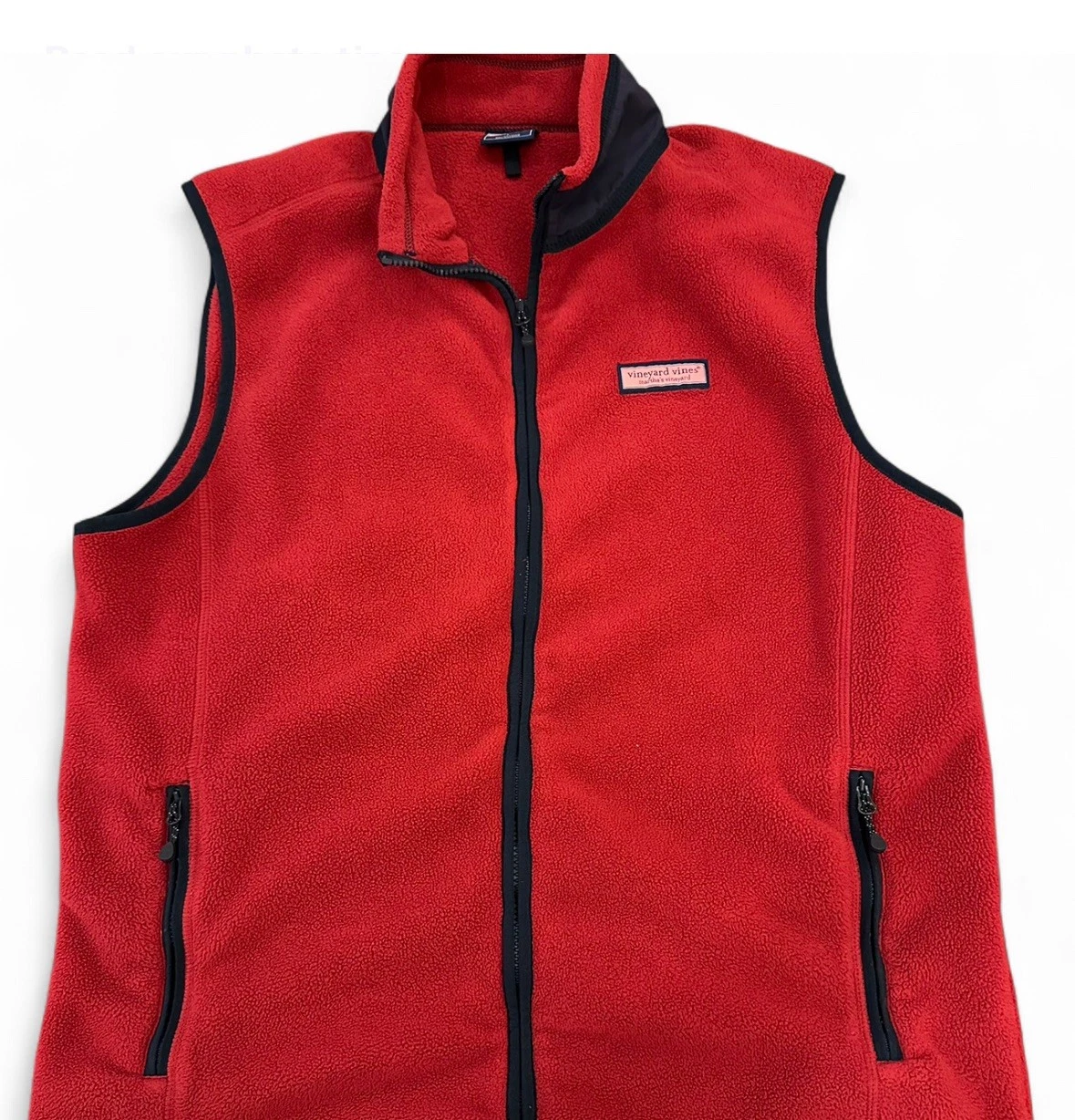 Vineyard Vines Fleece Vest Men's Size L Red Full Zip Pockets Logo Casual Hike