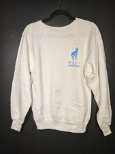 Vintage 80s Maui and Sons Shark Sweatshirt USA Discus Surf Medium white damaged