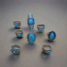 Paparazzi Rings EGO TRIPPIN Silver/Blue Rings Set Of (8) Size 6-10