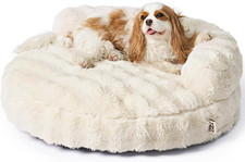 Fluffy Medium Dog Bed with Washable Cover, Waterproof Non-Slip, Cream 30