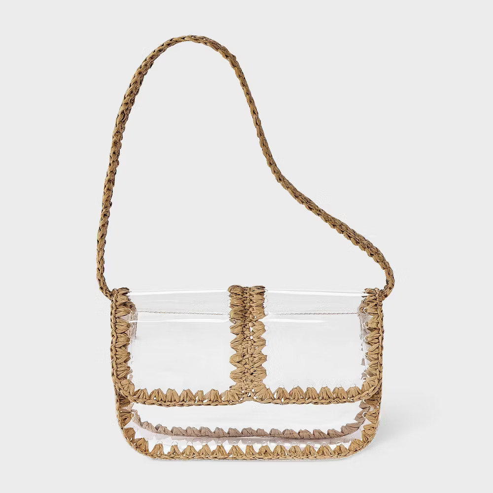 Shoulder Bag with Straw Detail - A New Day Clear-image