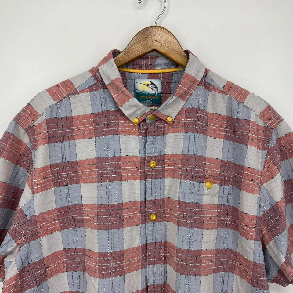 Tommy Bahama Short Sleeve Button Shirt Men's 2XL Gray Red Silk Linen Island Mode - Image 2 of 4