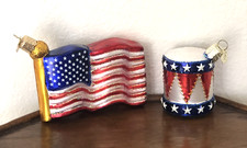 Old World Christmas OWC 2001 Vintage Lot of 2 Patriotic Flag  Drum Ornaments