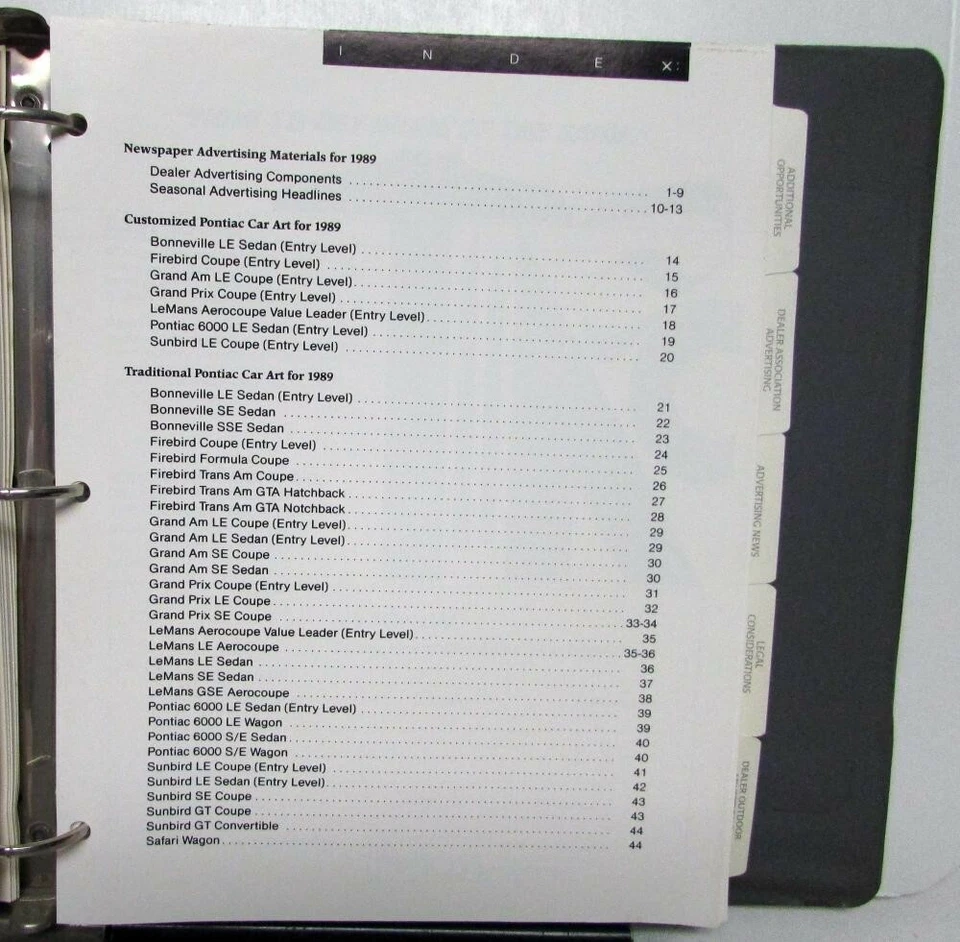 Pontiac Ad Planner Firebird 1989 transmisión automática Sunbird Grand Am LeMans Foto 2 de 4