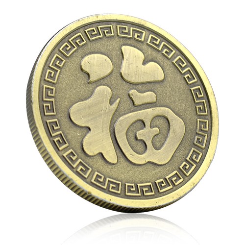 Chinese Koi Lucky Coin Vintage Metal Chinese Fu Commemorative Coin Collection - 第 5/14 張圖片