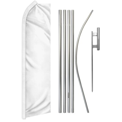 White Solid Color Plain Super Swooper Flag & Flag Pole Kit & Ground Spike