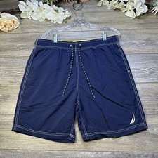 Nautica Swim Trunks Size Large Men  s Bathing Suit Navy Blue Yellow Swim Trunks