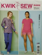 Kwik Sew K4209 PAJAMAS - Tops w Kangaroo Pocket, Pants & Shorts Sz XS-XL UNCUT