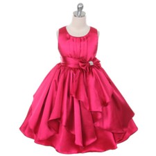 FUCHSIA Size 14 Satin Flower Girl Dress Party Birthday Wedding Bridesmaid Formal