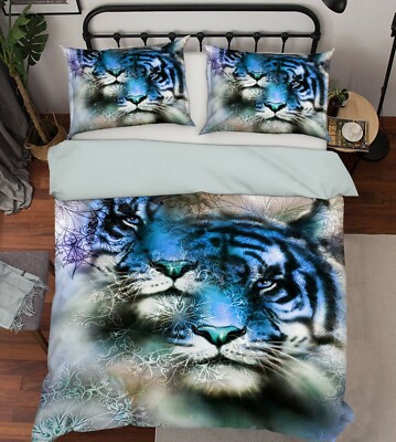 3D Blue Painted Tiger P35 Animal Bed Pillowcases Quilt Duvet Cover Set Queen Kay