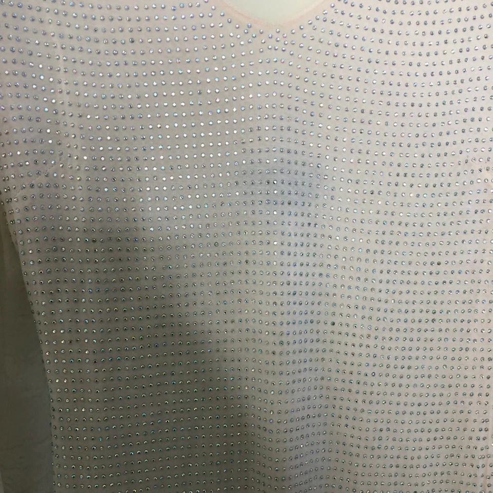 Mini Vestido Bebe Crema Melocotón S Manga Larga Adornado Con Cuentas Elastizado Bodycon DM Foto 2 de 4