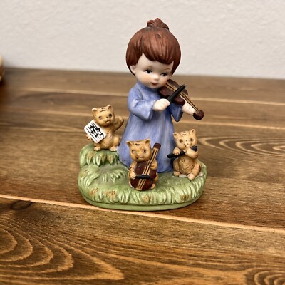 Vintage CAVENDISH Porcelain Girl & 3 Piglets Orchestra Figure Figurine