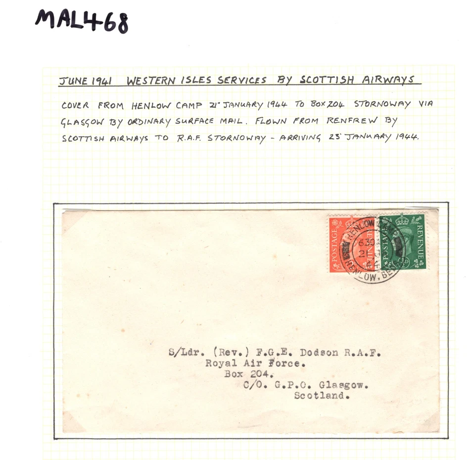 GB SCOTS ISLANDS WW2 AIR MAIL Cover RAF STORNOWAY *Box 204* Glasgow 1944 MAL468 - Image 4 of 4