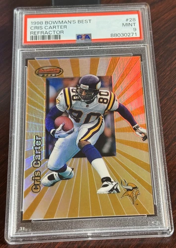 1998 CRIS CARTER BOWMANS BEST REFRACTOR #28 PSA 9 POP 6 VIKINGS HOF  171/400