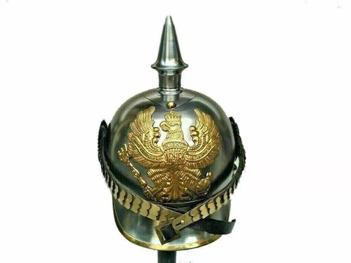 Pickelhaube allemand médiéval, casque d'officier impérial en cuir avec
