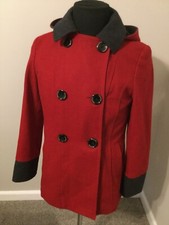 Vintage Nautica Womens Red Button Barn Jacket Size Medium Peacoat
