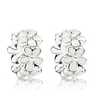 2 Authentic Pandora Silver Darling Daisies White Spacers 791495EN12 #153