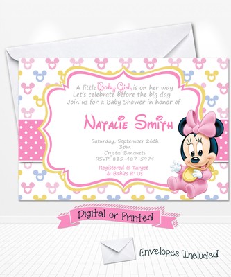 Printed Baby Minnie Mouse Baby Shower Invitations Baby Shower Party Supplies Greeting Cards Invitations Home Garden