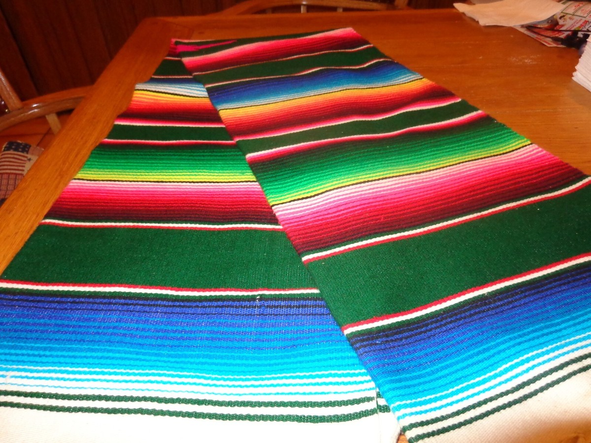 その他 USED HANDMADE BLANKET VINTAGE MEXICAN HAND WOVEN BLANKET NEVER USED VIVID COLORS 24 x 58