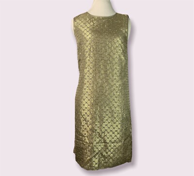 New Anthropologie Erin Fetherston Metallic Dress Sz 8 Gold Dot Shift Midi  Classy | eBay