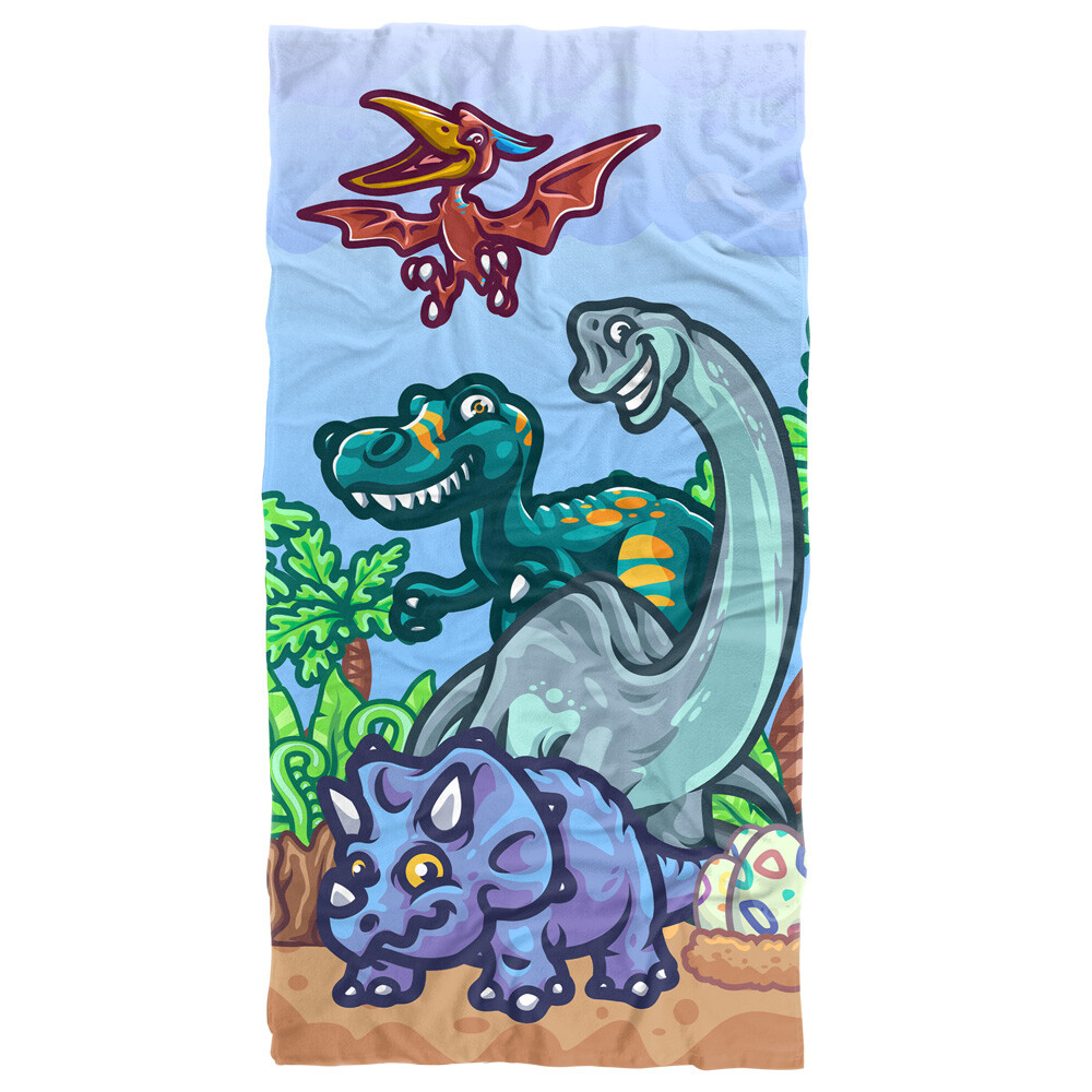Dino Cartoon Beach Towel 30x60 Inches Soft Absorbent Fun Design