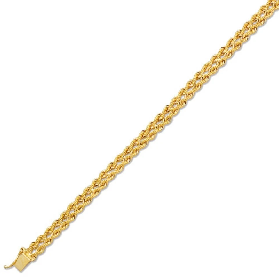 Pulseira de ouro amarelo 14k sólida 2 fios corda multilinha 7" 5 mm 7 gramas