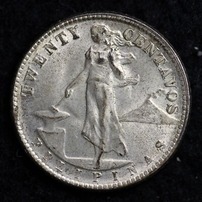 1944-D Philipines Twenty Centavos Silver Spanish Coin .0965 ASW B009 JE