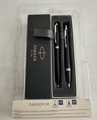 Parker IM Black Lacquer & Chrome Trim Fountain Pen & Ballpoint Pen Set 2093215