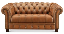 Hydeline York Top Grain Leather Chesterfield Loveseat, 69 inches, Tufted