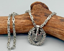 Deutschland Anhänger Bundesadler im Lorbeerkranz mit Königskette 60cm Edelstahl