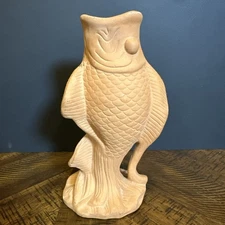 VTG Terracotta Fish Vase Pottery Figurine Rustic Nautical Coastal Décor 8”