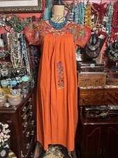 Gorgeous  Nativa  Oaxaca Orange Dress Silk Multi Colored Embroidery L-XL