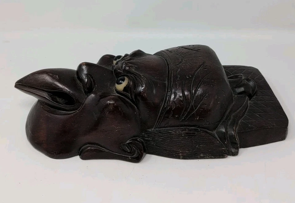 Máscara de pared, cara de karasu tengu, duende de montaña, madera marrón, ojos de cristal, Japón Foto 4 de 4