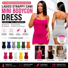 Ladies Strappy Cami Mini Bodycon Vest Tank Top Dress Girls Plus Size Stretchy UK