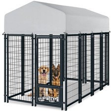 8x4x6FT Heavy Duty Welded Steel Dog Kennel Secure Lock Waterproof Roof