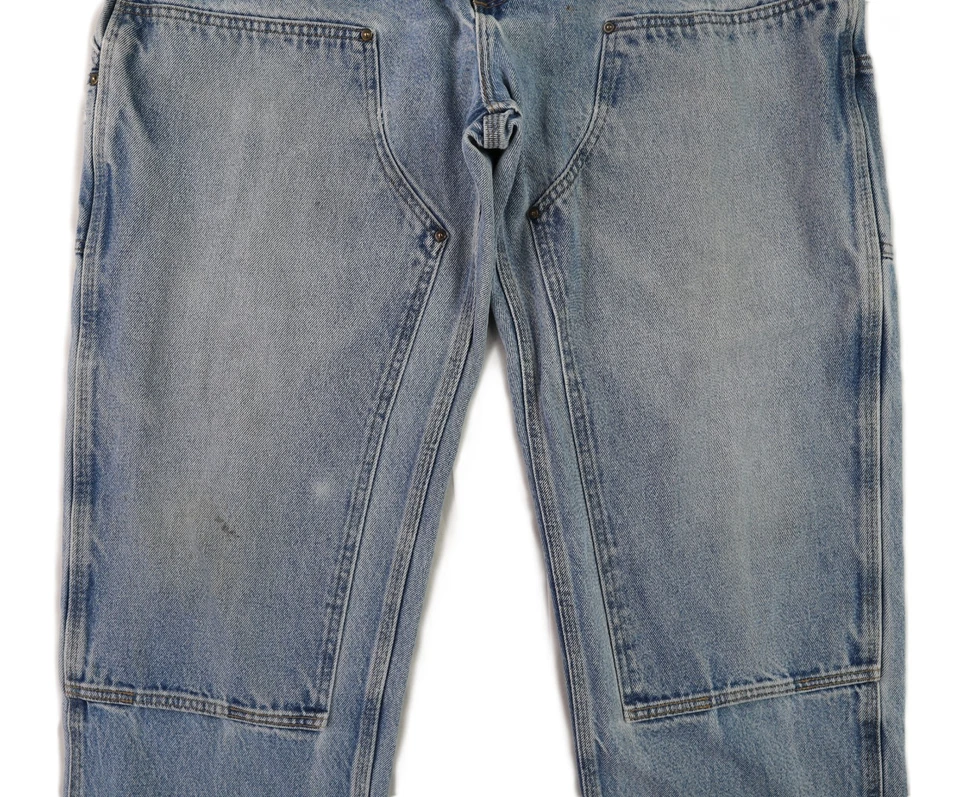 CARHARTT B73 男式 34 X 29 蓝色牛仔双膝伐木工牛仔裤裤子 — 第 3/4 张图片