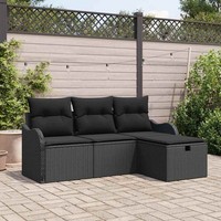 4-Teilige Garten Sofa Set Mit Kissen Schwarz Poly Rattan