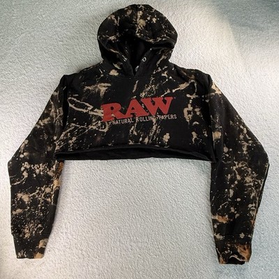 RAW Authentic Rolling Papers Hoodie Cropped Bleached Tie Dye Limited Edition S