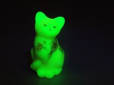 Fenton Art Glass Hand Painted Burmese Uranium Glass Cat Kitten~Signed