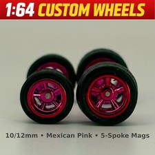 10mm12mm Mexican Pink Mag Rims 5 Spoke Blackwall Tire Set For Hot Wheels