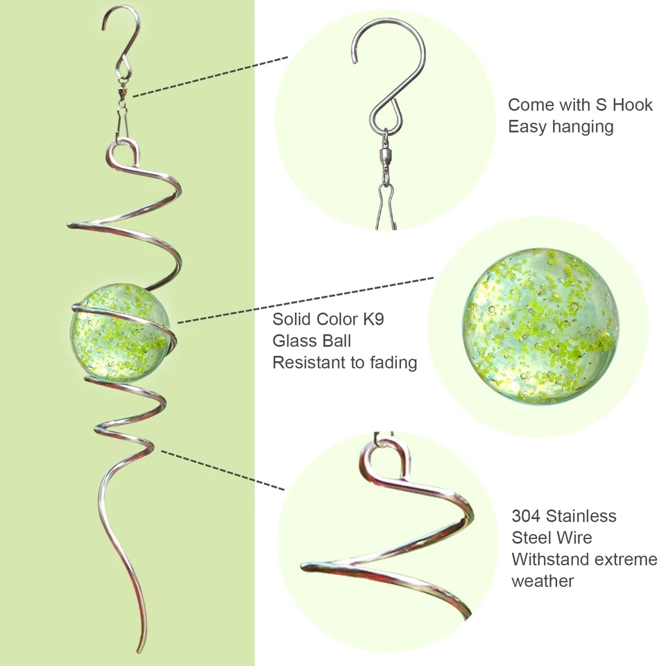 Bola de observación que brilla en la oscuridad espiral, hilandero de viento cola colgante decoración exterior Foto 2 de 4