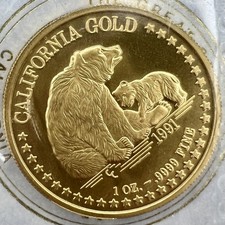 1991 1oz .9999 Fine Gold Great Seal Of California Bear Gold Round 4995.00 per troy oz