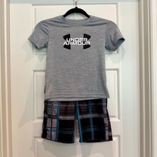 Under Armour Shirt / Zeroxposure Swim Shorts Boys Size 5/6 Black Gray Blue, B 34