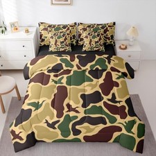Camouflage Military 7 Piece Bedding Set Duck Hunting Queen Camo Green Yellow