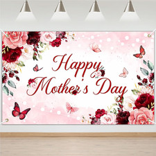 Happy Mothers Day Banner Burgundy Floral Mothers Day Party Decoration Banner Hap