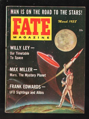 Fate 3/1958-Clark-Flying Saucer cover-Timetable To Space by Willy Lee-UFO Sighti