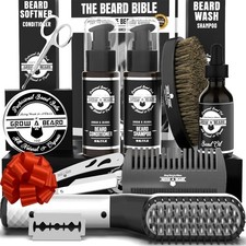Beard Straightener Grooming Kit for Men, Beard Growth Kit, Wash, Brush & Comb...