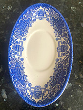 Oval Blue & White Ceramic Platter, Blue and White Pottery, Glossy Decorative